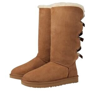 UGG Womens Bailey Bow Tall II Boot US 10 EU 41 Chestnut Suede EUC